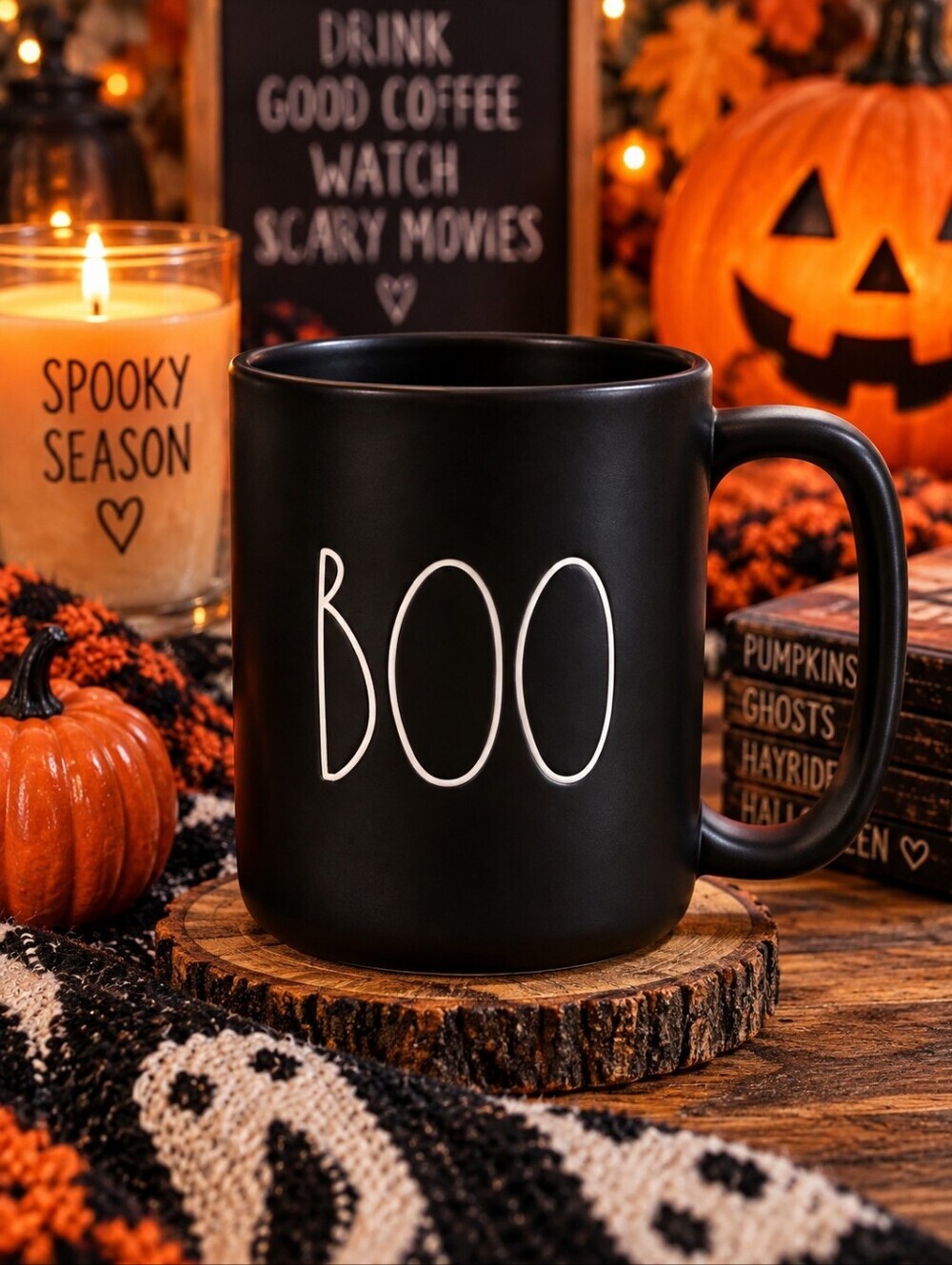 Rae Dunn Artisian Collection "Boo" Mug Flat Black White Font Halloween Spooky